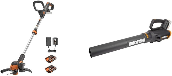 WORX WG163E Akku Rasentrimmer 20V & WG547E.9 Akku-Laubbläser Turbine 20V - höhe Leistung mit Turbine