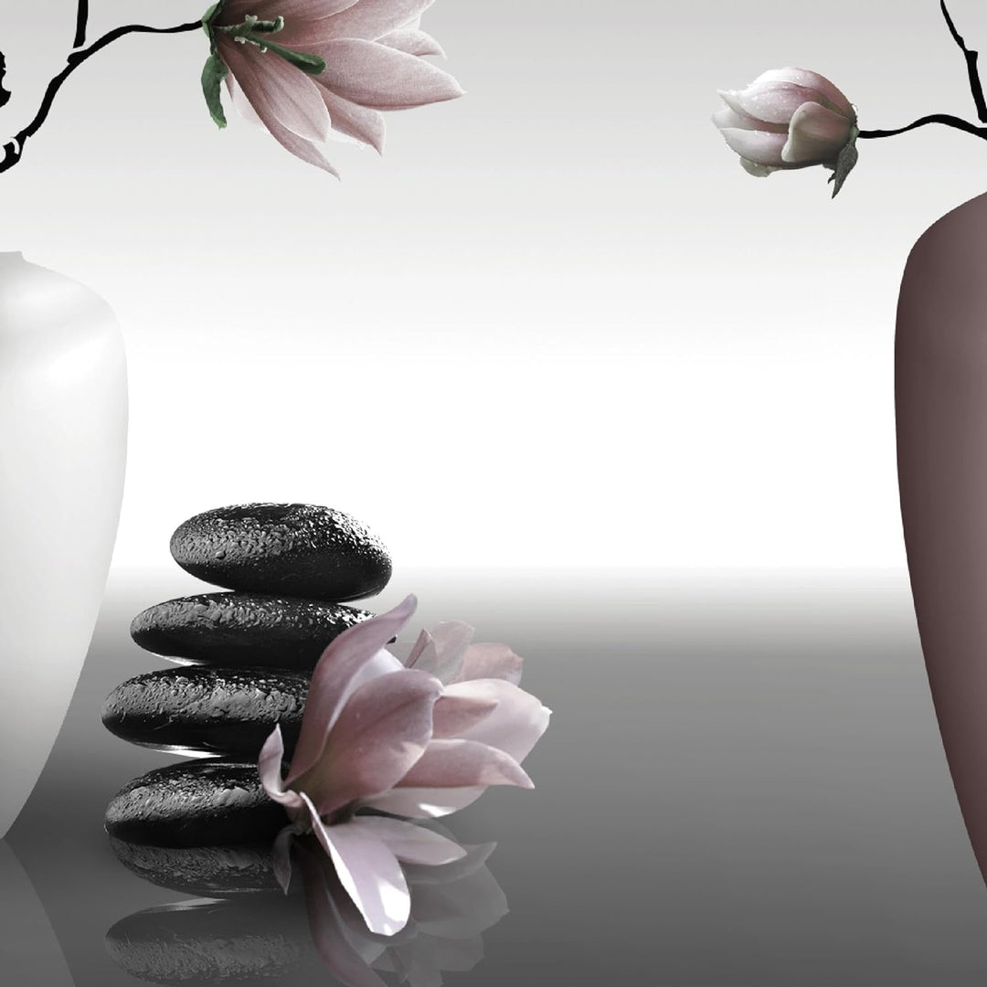 Runa Art Wandbilder Blumen Magnolien 5 Teilig Bild auf Vlies Leinwand Deko Wohnzimmer Spa Schwarz We