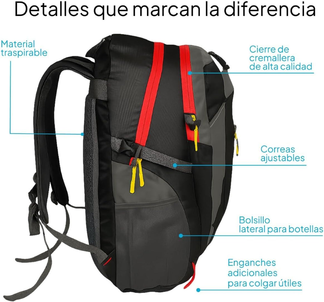 OcioDual Wanderrucksack 30L Schwarze, Travelite Rucksack, Arbeitsrucksack Herren, Wanderrucksack Her