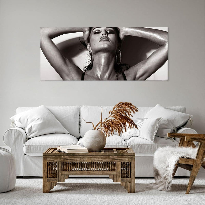 Wandbilder Dekoration Wohnzimmer Frau Eleganz Sommer nass Panorama Bilder auf Leinwand 120x50cm Lein