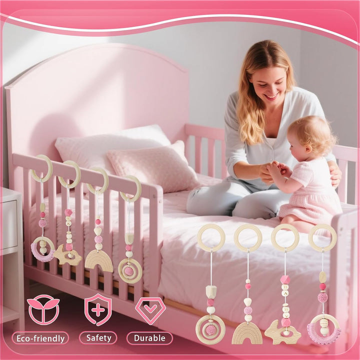 BINYI Spielbogen Baby Spielzeug ab 0 Monate Spielbögen Baby Gym Anhänger Holz 4 Stück Spielebogen Ba