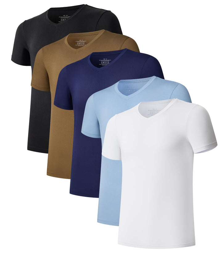 COLORFULLEAF 3/5er Pack Bambus V Ausschnitt T-Shirt Herren Stretch Unterhemd Männer Einfarbig Busine