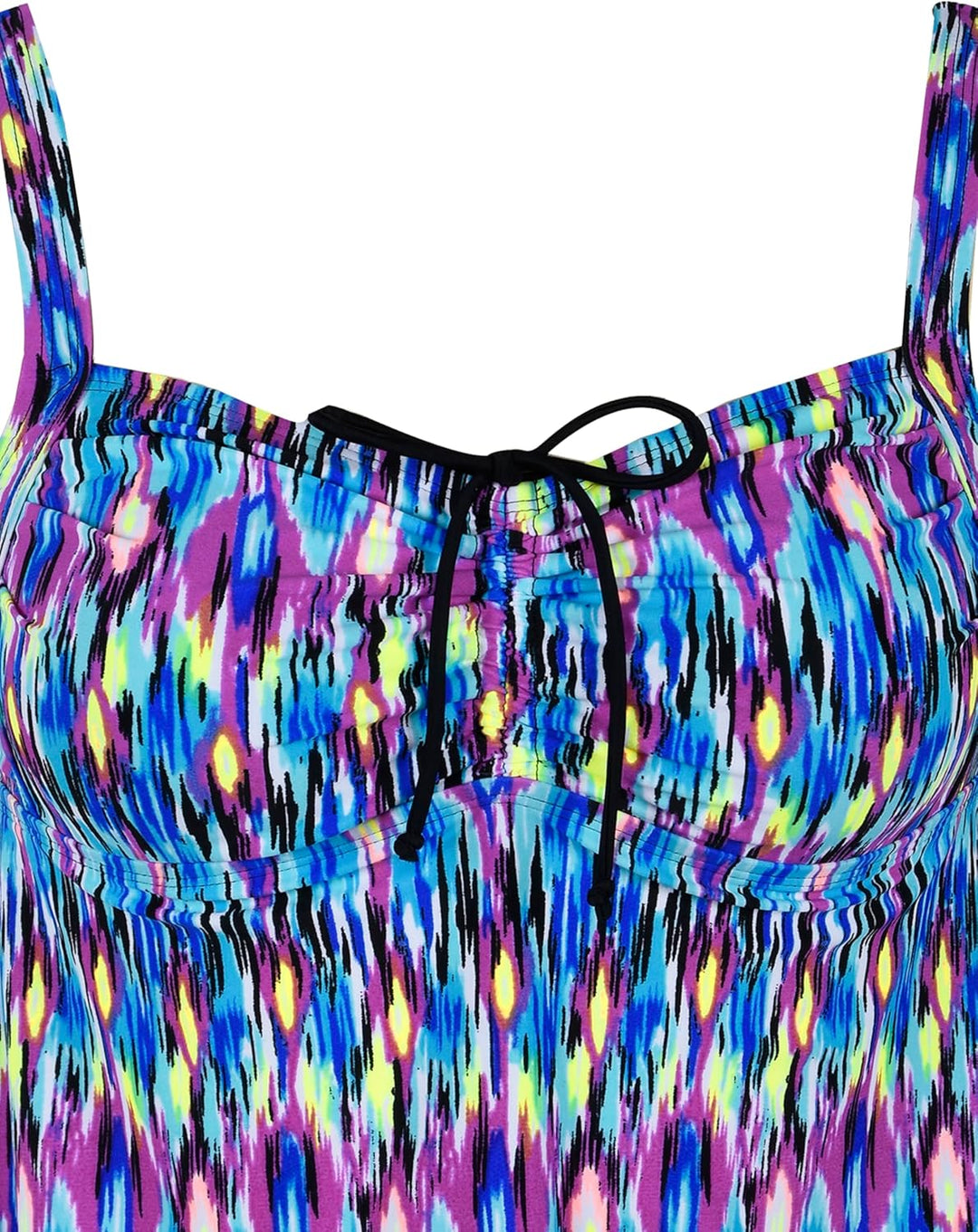 Hilor Damen Retro-Kordelzug mit rüschen besetzten Halter floral Tankini Set Two Badeanzug 24 blau po
