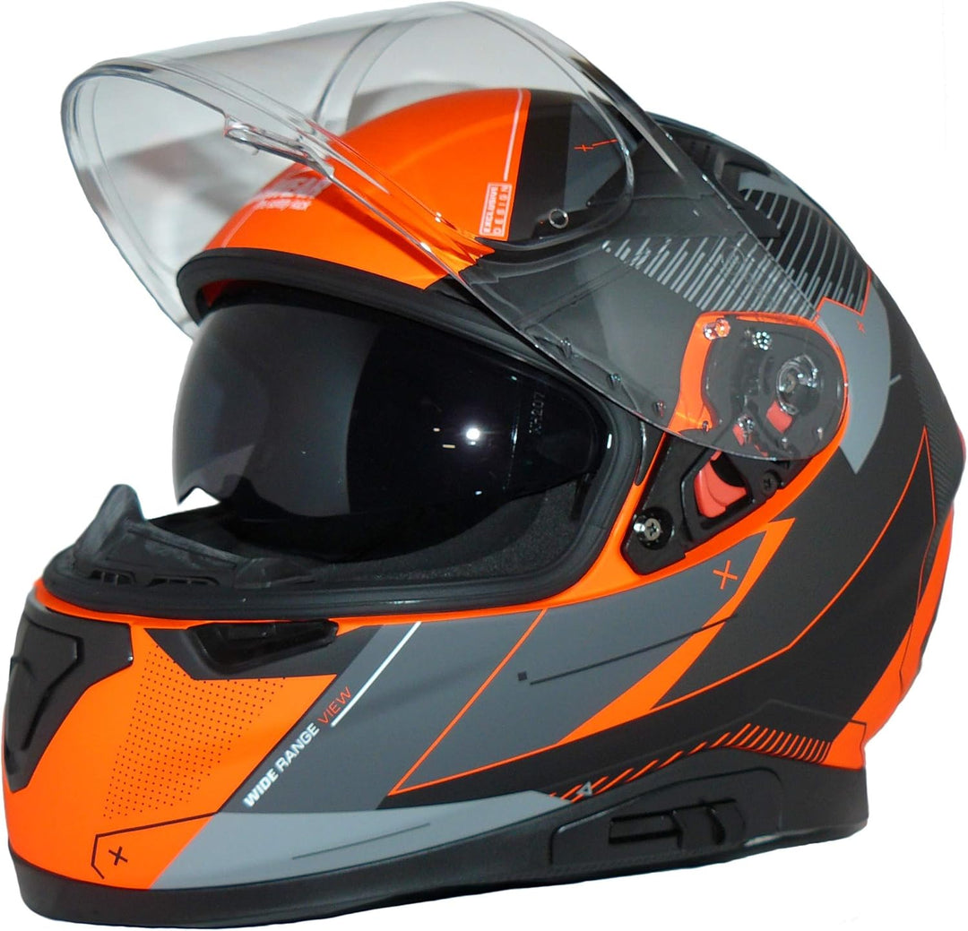 Motorradintegralhelm mit integrierter Sonnenblende und klappbarem Visier 917-OG, XS