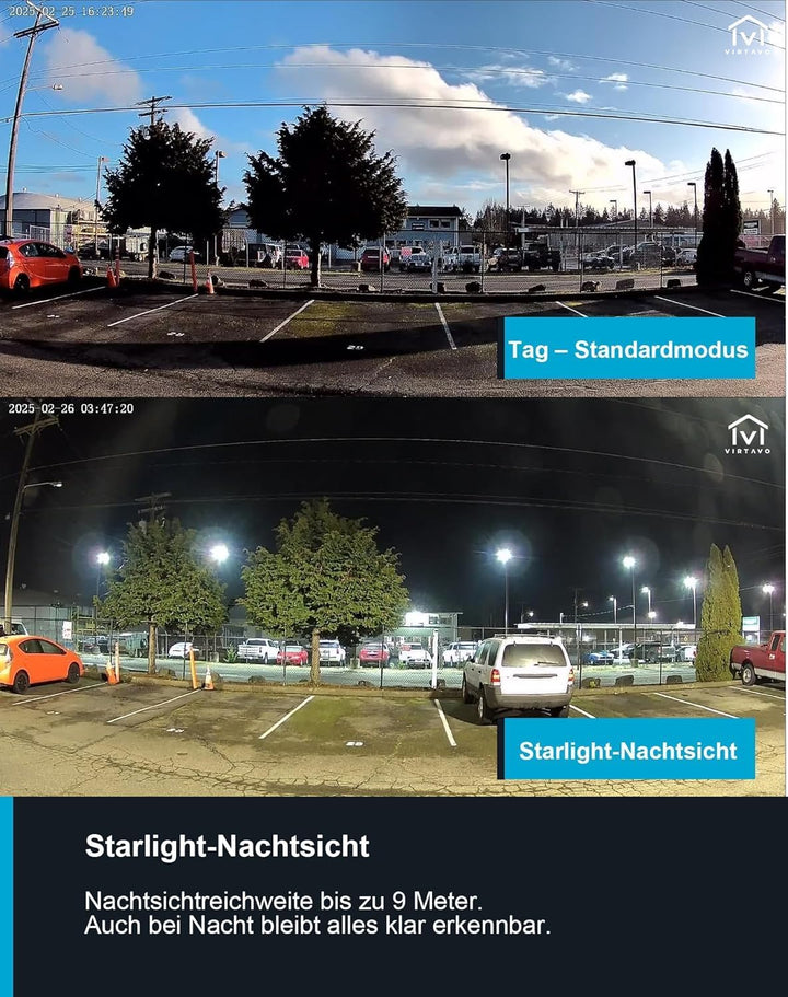 VIRTAVO 2K Überwachungskamera Aussen Akku, WLAN, Starlight-Nachtsicht, 2Stk | Kabellos, PIR-Bewegung