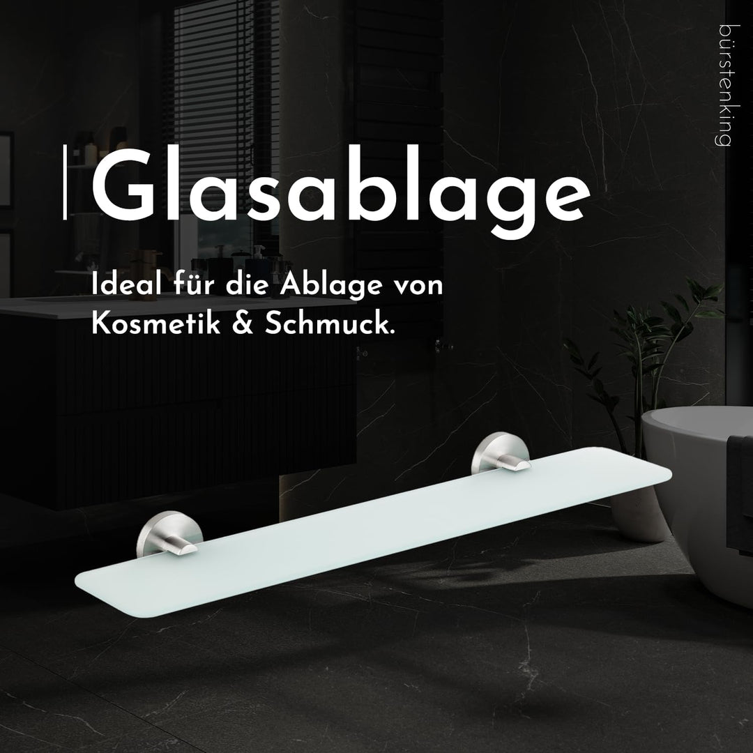 Bürstenking Glasablage 52 cm, stilvolles Glasregal fürs Badezimmer, einfache Wandmontage, ideal für