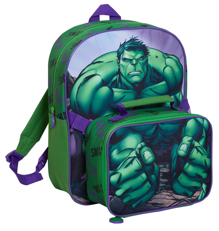 The Hulk Rucksack mit Lunchtasche für Kinder, Marvel Schultasche, 2-teilig, passendes isoliertes Lun