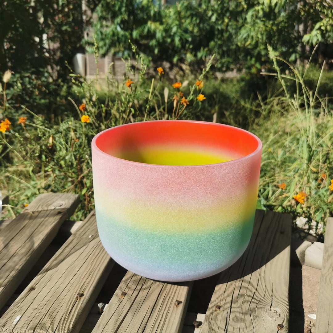 528hz C Note Root Chakra 8 Zoll Klangschale with mallet，Frosted Quartz Crystal Singing Bowl Rainbow