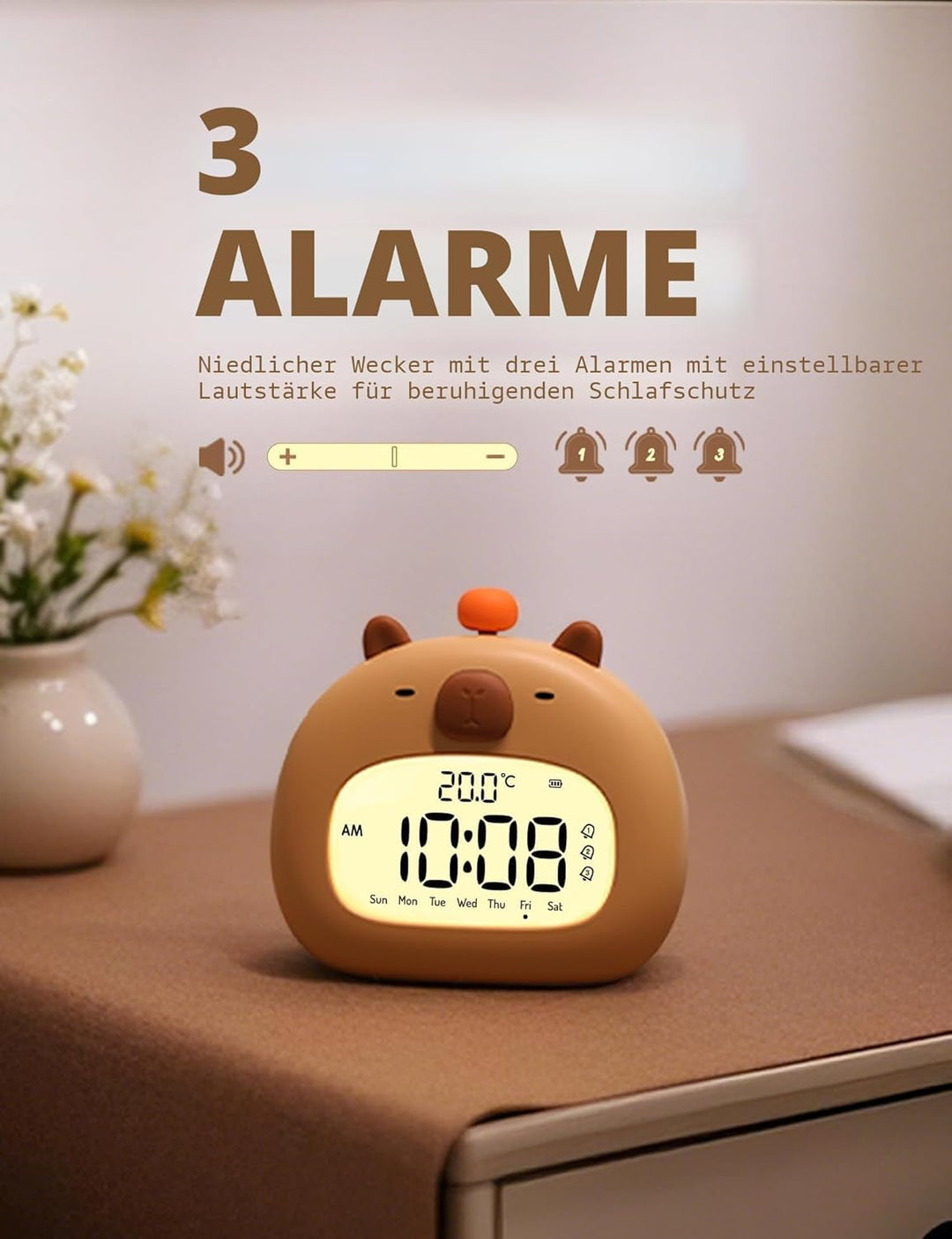 IHALO Capybara Wecker Digital, Wecker Kinder mit Nachtlicht, LED-Display, Ok to Wake 2 Alarme, Woche