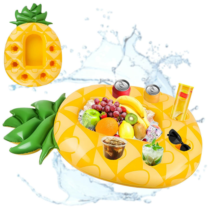 dellyy Pineapple Aufblasbare Getränkehalter, Pool 2in1 Getränke und Snackhalter, Aufblasbarer Geträn