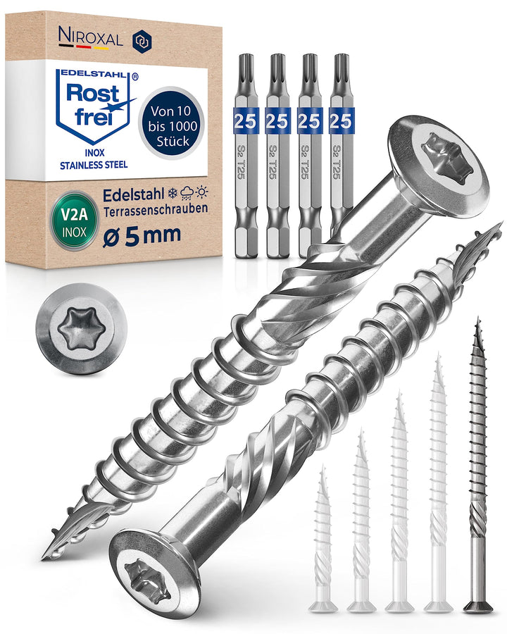 Terrassenschrauben 5x80 Edelstahl A2 Linsenkopfschrauben Torx Schrauben 5mm stark 1000 Stück Holzsch