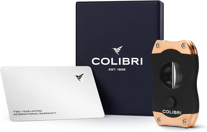 Colibri V-Cut Zigarrenschneider | Schwarz Mit Roségoldakzenten | Federauslöser | Tiefer 7mm V-Schnit
