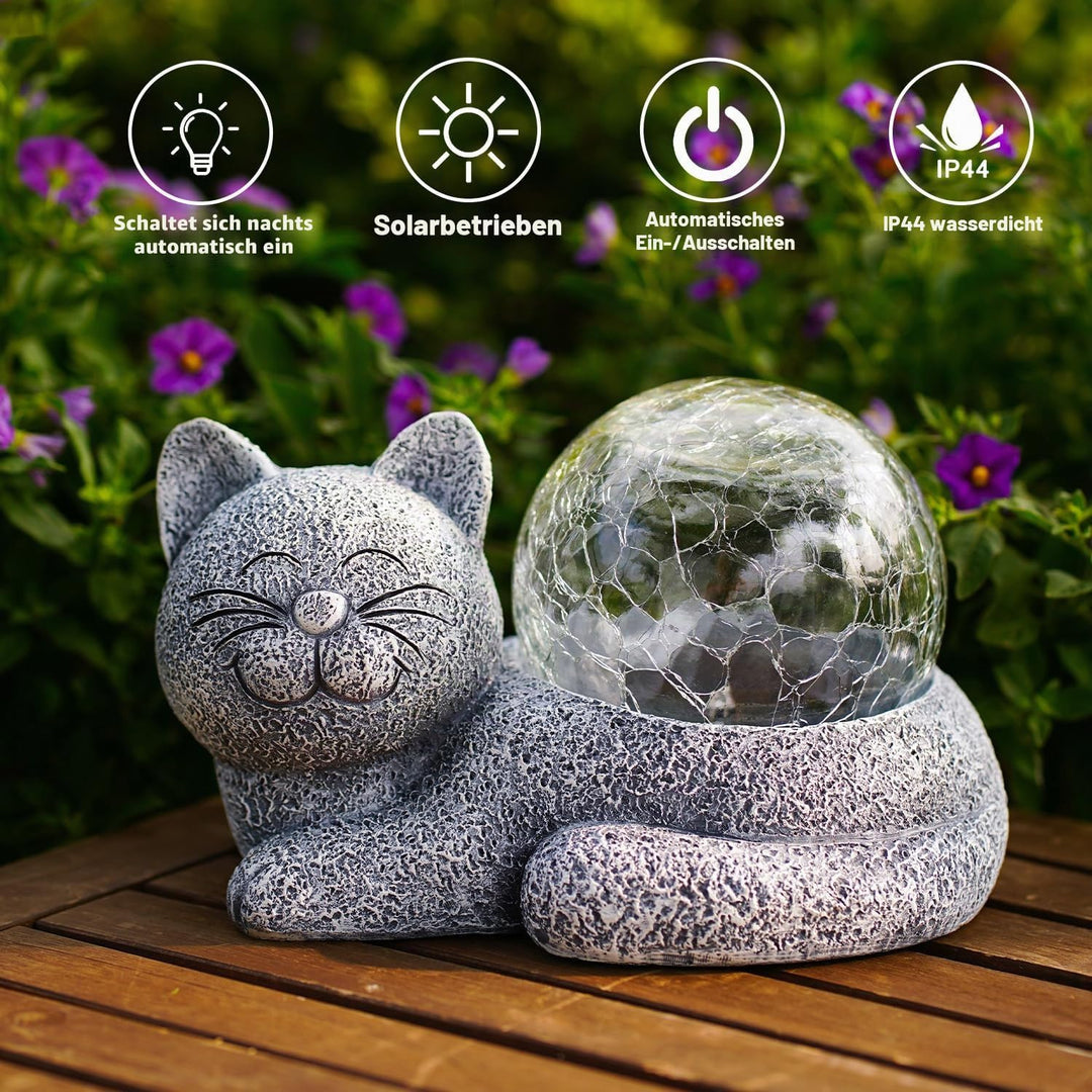 Yeomoo Solar Katzen Deko mit Solarlampen Gartendeko - Lustige Liegende Katzenfigur Wetterfeste Garte