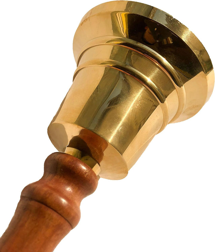 Tischglocke aus Messing mit Holzgriff, 18 cm hoch - Hängend, Gold, Klassisch, Weihnachten