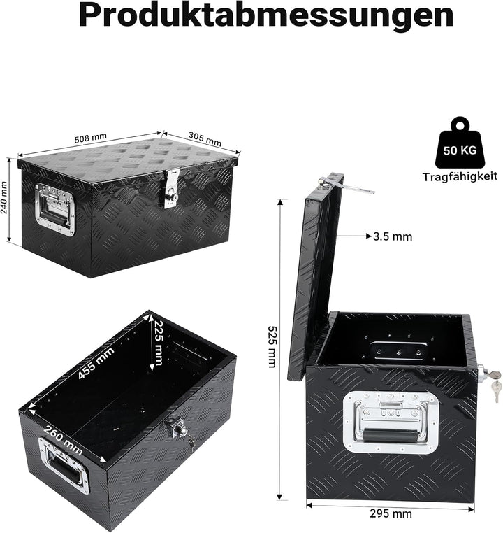 XPOtool Werkzeugbox Alu 50,8x30,5x24cm Schwarze Transportbox Werkzeugkiste inkl. Schlüssel 508 x 305