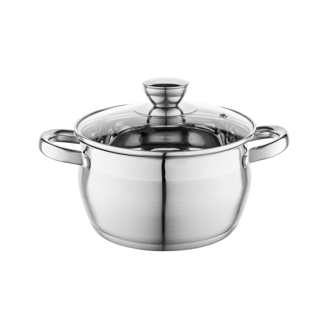Florina Oliver 20 cm 3,4 L Edelstahltopf mit Glasdeckel | Für Induktion, Gas, Elektro, Ceran | Messs