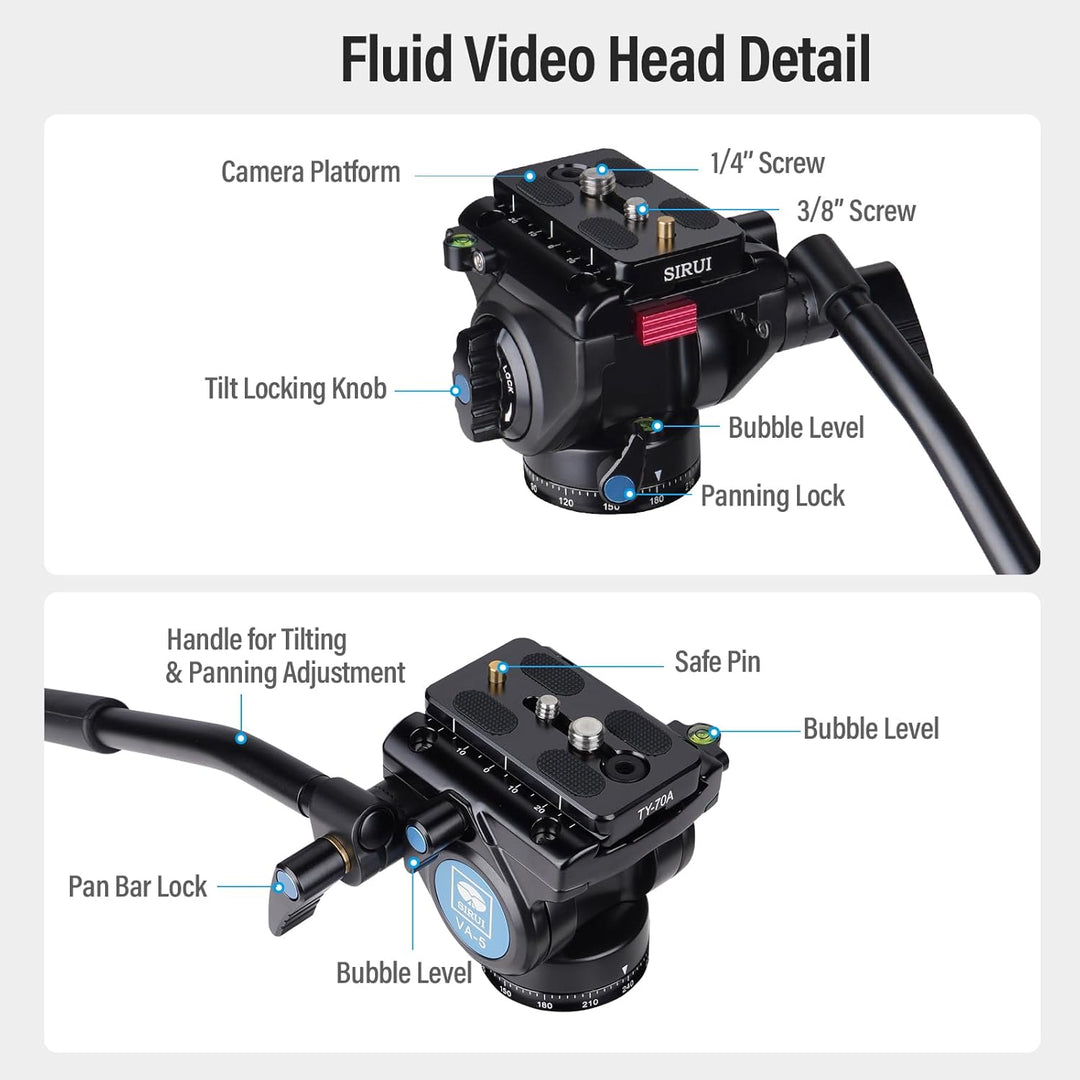 SIRUI AM-223L+VA-5 Mini Video Tisch Stativ Videostativ Tischstativ aus Carbon mit Nivellierbasis,VA-