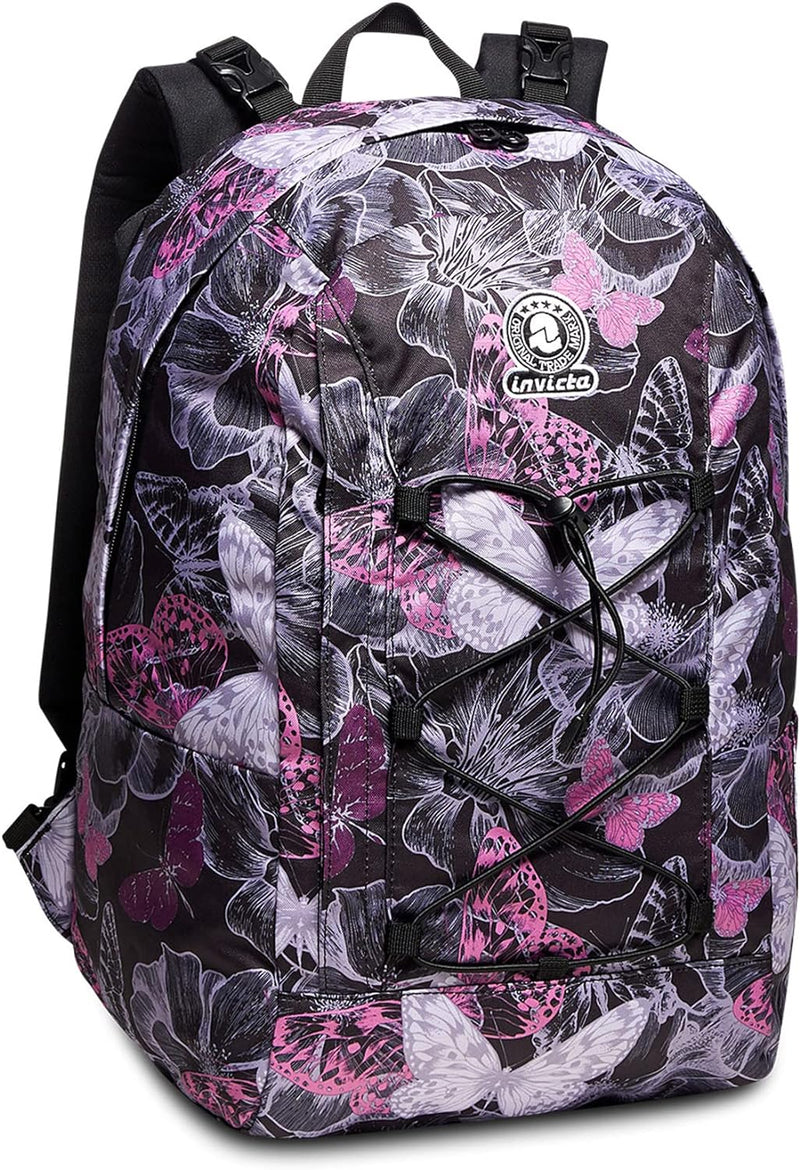 RUCKSACK INVICTA BUTTERFLY, aus nachhaltigem Stoff, Geräumige Schultasche für Teenager, Mädchen & Ju