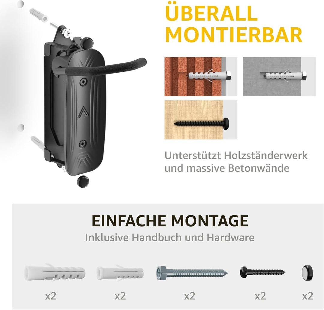 monTEK Schwenkbare Fahrrad Wandhalterung, Fahrradständer für die Garage, Fahrradhalterung Wand, plat