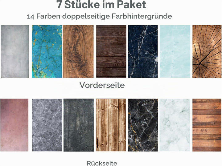 7PCS 14Patterns Photography Gradual Background Paper Without Stand, Double-Sided Waterproof Reusable