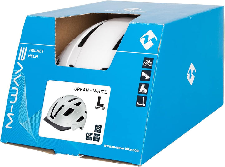 M-Wave Unisex-Adult URBAN Helm für Erwachsene/Jugendliche L, 59 - 61 cm Ohne Rücklicht Weiss, L, 59