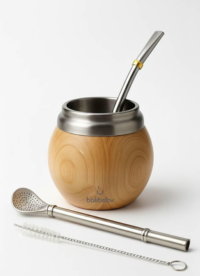 Yerba Mate Set - Modernes Yerba Mate Gourd Kit - Edelstahl mit Calabash Form und Bombilla - Einfach