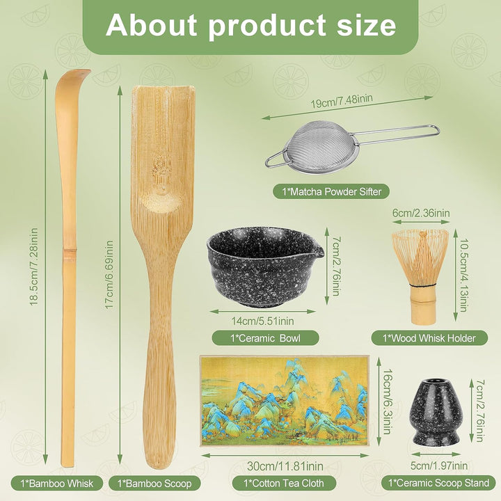 HuiJuKeJi 7 Stück Matcha Tee Set Set mit Besen, Filter, Schale und Löffel (Black), Black