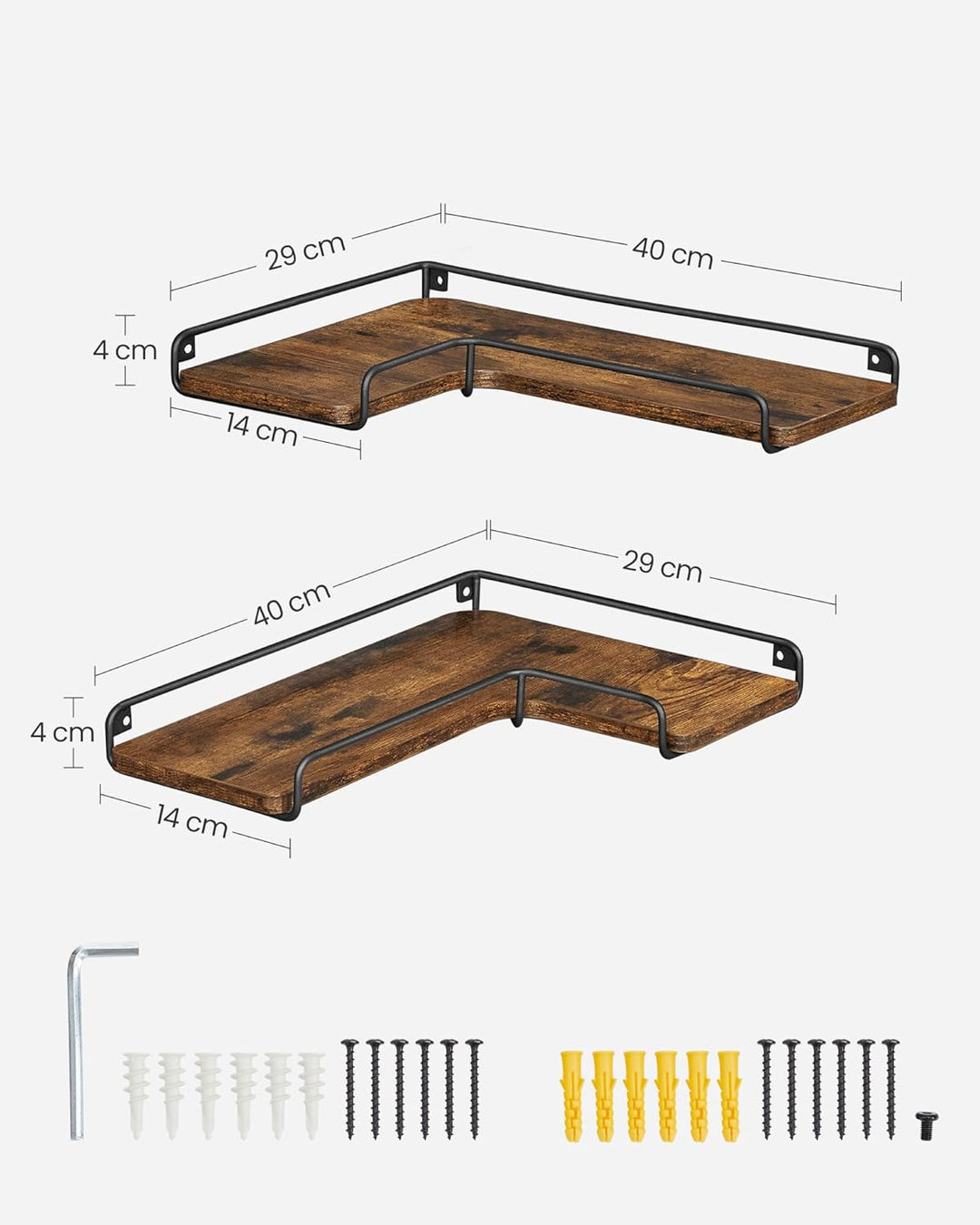 VASAGLE L-förmiges Eckregal, 2er Set, Wandregal, Industrie-Design, für Wohnzimmer, Schlafzimmer, Küc
