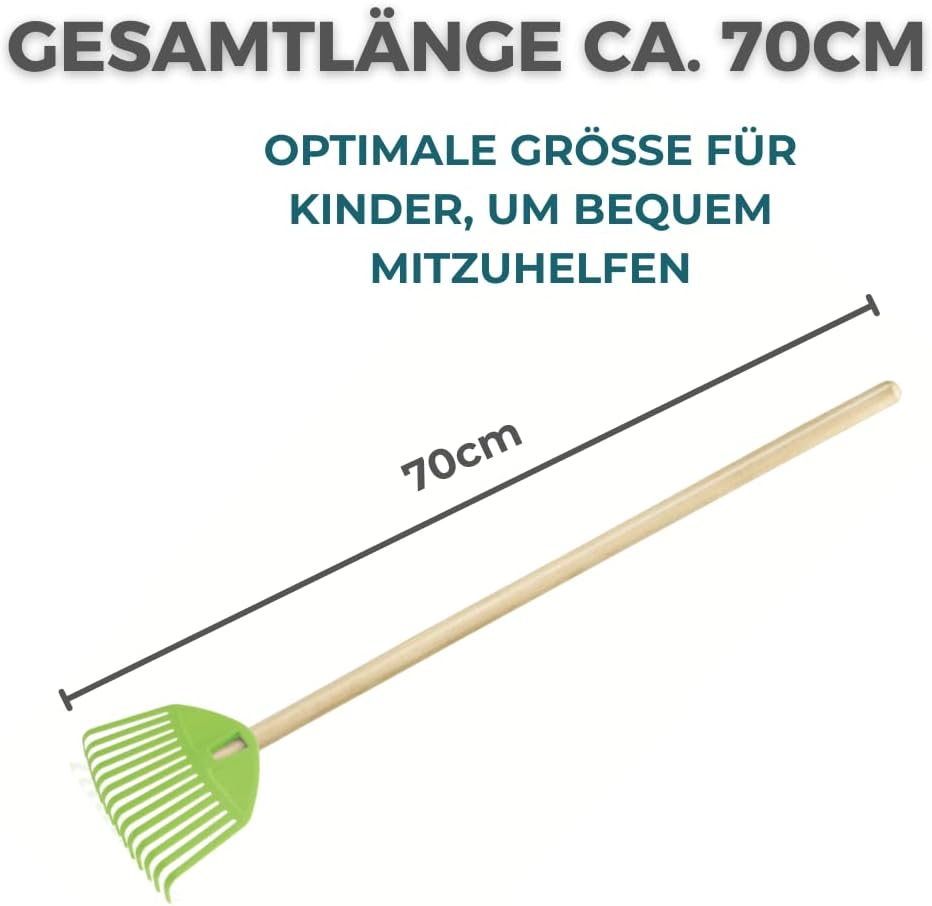 2 STK. Grün Kinderrechen 70cm – Mini-Gartenrechen mit Holzgriff, Rechen/Kleinbesen für Kinder, perfe