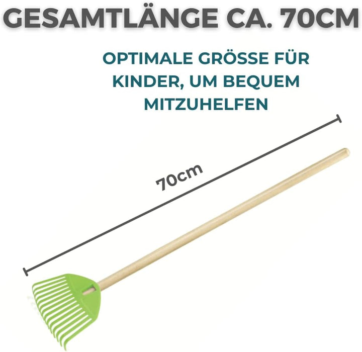 2 STK. Grün Kinderrechen 70cm – Mini-Gartenrechen mit Holzgriff, Rechen/Kleinbesen für Kinder, perfe