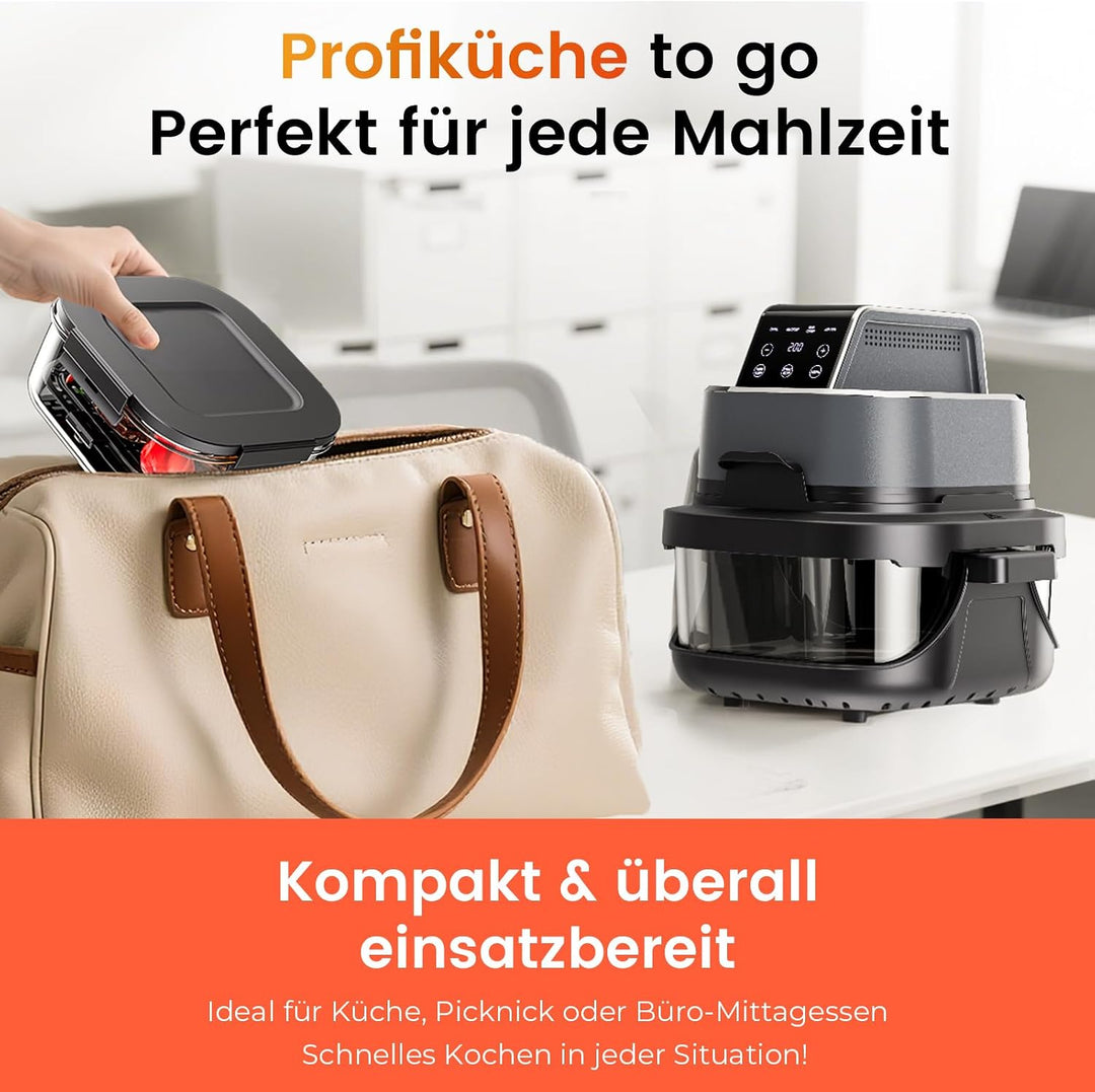 GTPLAYER Airfryer, Multifunktionale Heissluftfritteuse 4 Liter mit mit Easy-View-Fenster, Glasbehält