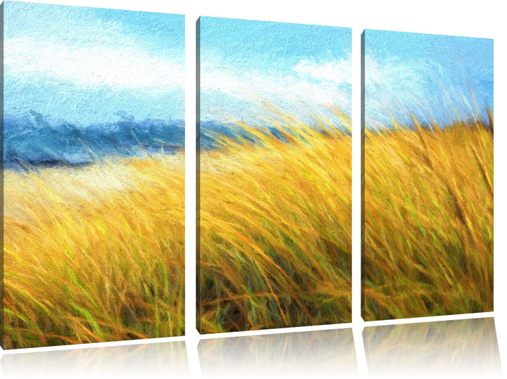 Schilf Gras am Ufer Spezial 3-Teiler Leinwandbild 120x80 Bild auf Leinwand, XXL riesige Bilder ferti