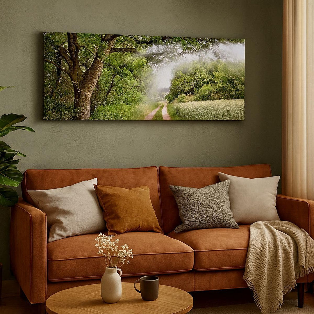 Wandbilder Dekoration Wohnzimmer Pfad Natur Wald Grün Panorama Bilder auf Leinwand 120x50cm Leinwand