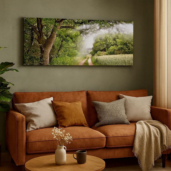 Wandbilder Dekoration Wohnzimmer Pfad Natur Wald Grün Panorama Bilder auf Leinwand 120x50cm Leinwand