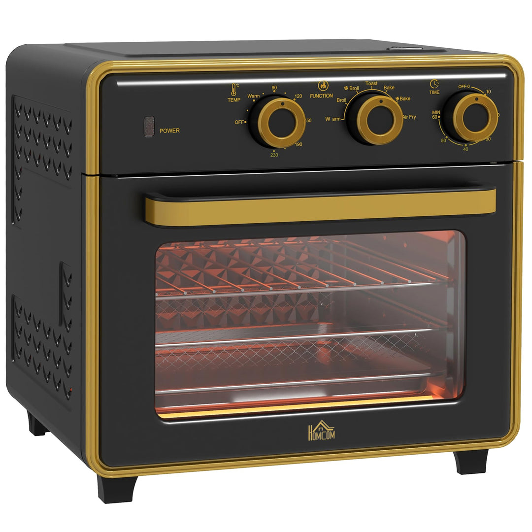 HOMCOM Minibackofen 20L, 5 in 1 Pizza-Ofen inkl. Backblech Set, Frittierkorb, Krümelblech, 1 Std. Ti