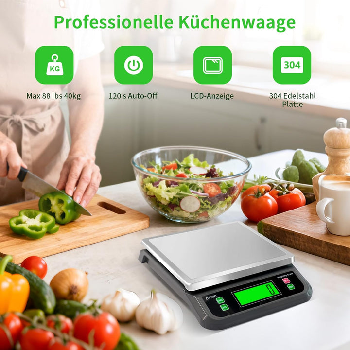 LICHUXIN Küchenwaage digital 40kg/88lb, mit grossem LCD-Display waage digital mit PCS zählen Und Tar