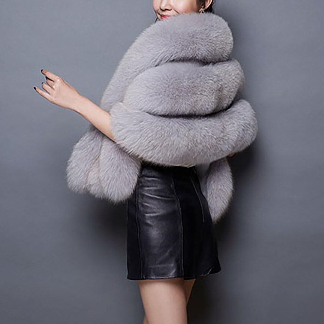 Damen Mode Herbst Schal Stola Winter Umhang Poncho Cape aus Kunstfell Jacke Mantel Brautkleid Grau E