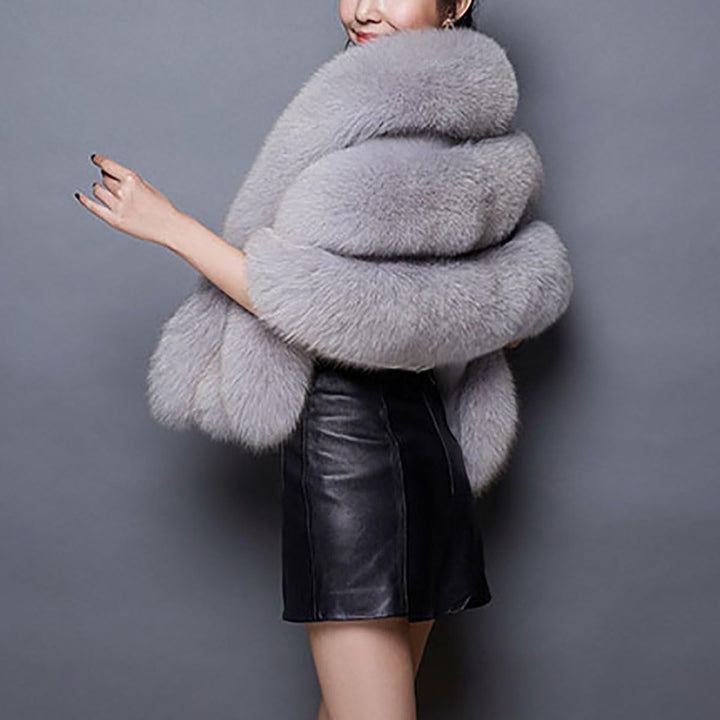 Damen Mode Herbst Schal Stola Winter Umhang Poncho Cape aus Kunstfell Jacke Mantel Brautkleid Grau E