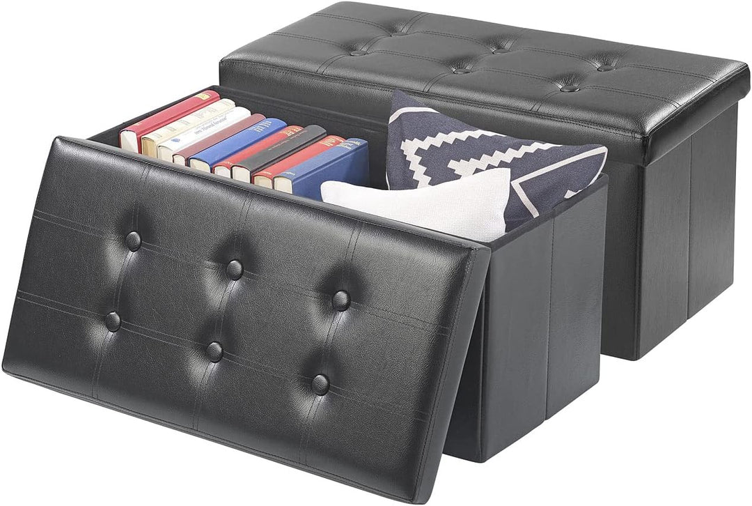 infactory Aufbewahrungsbox: 2er-Set Faltbare 2in1-Sitzbänke und -truhen, 80 l, bis 300 kg, schwarz (