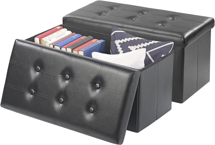 infactory Aufbewahrungsbox: 2er-Set Faltbare 2in1-Sitzbänke und -truhen, 80 l, bis 300 kg, schwarz (