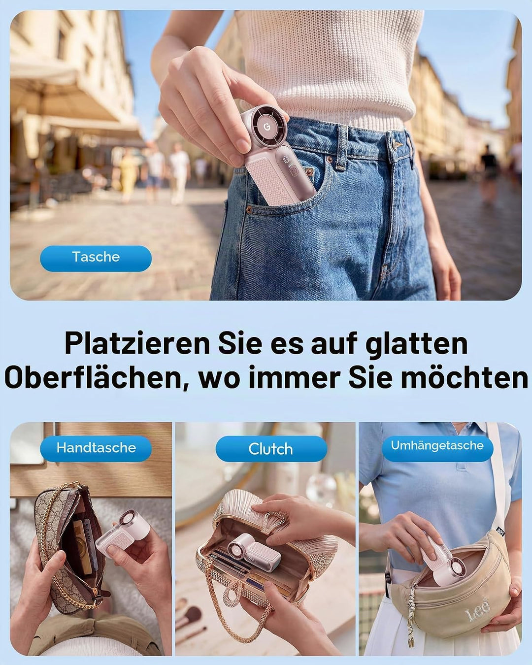 Gaiatop Tragbarer Mini-Handventilator, 6 Geschwindigkeiten, 16900 U/min, hohe Geschwindigkeit, persö