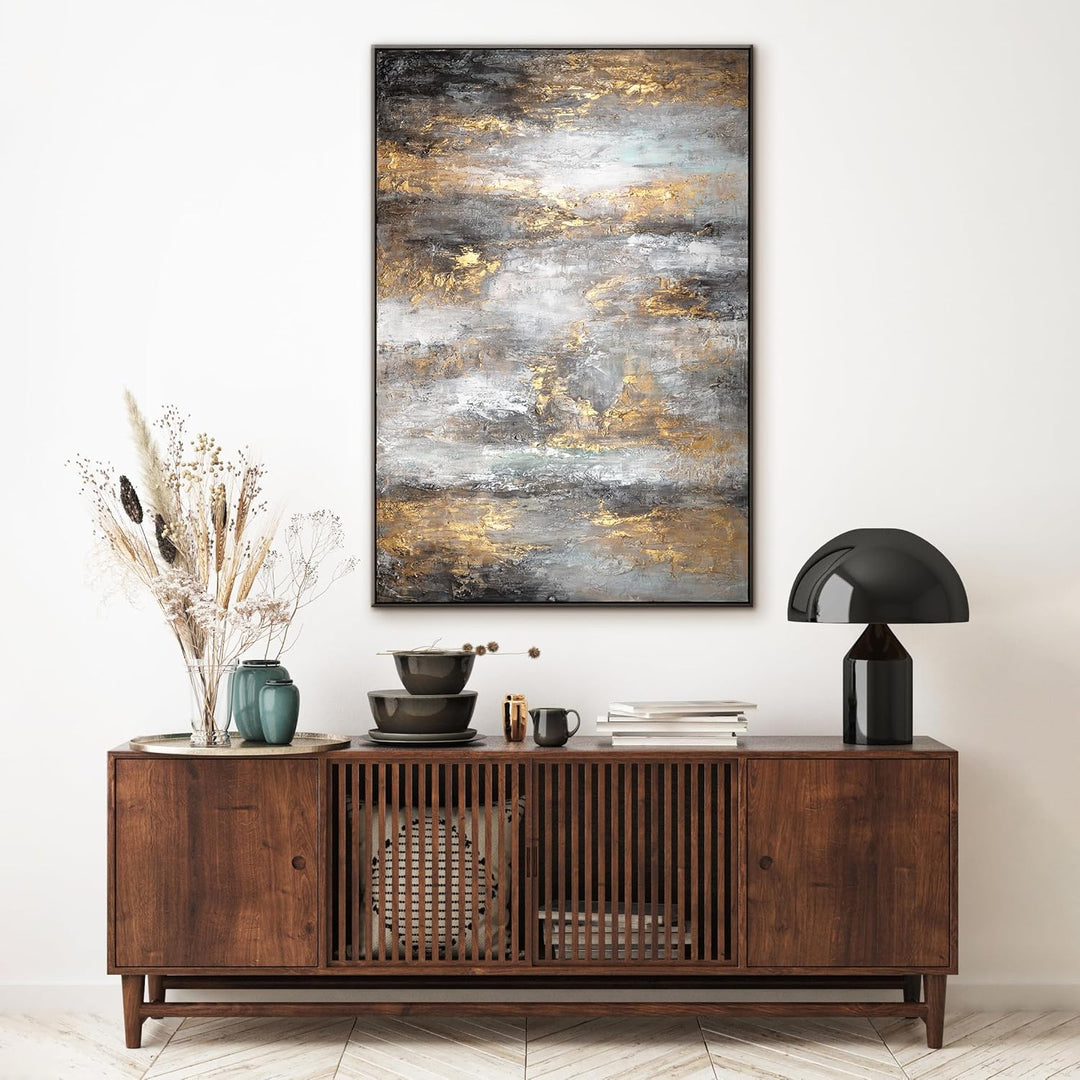 YS-Art XXL Abstrakt Acryl Gemälde auf Leinwand mit Rahmen Milchstrasse III handgemalte Wandbilder Wo