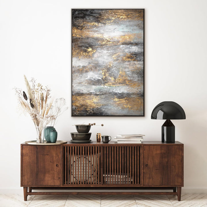 YS-Art XXL Abstrakt Acryl Gemälde auf Leinwand mit Rahmen Milchstrasse III handgemalte Wandbilder Wo