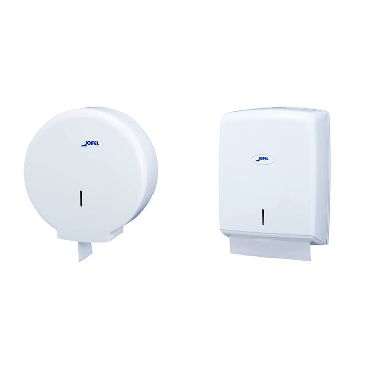 Jofel AE55300 - TOILETTENPAPIERSPENDER Gross Azur Weiss &amp; AH37000 - HANDTUCHSPENDER Z-FALZ SMART ABS