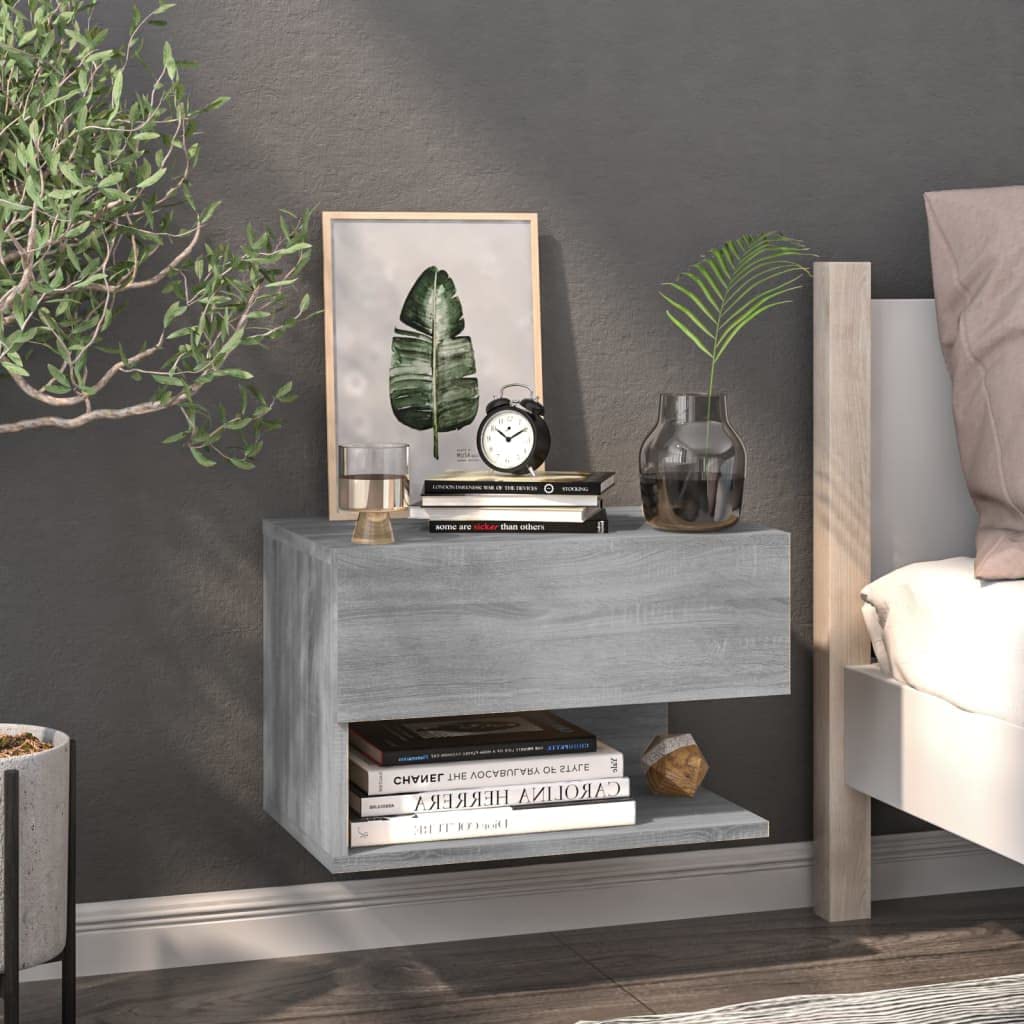 Wand-Nachttisch Grau Sonoma Holzwerkstoff 46x29,5x30 cm Nachtschrank Nachtkästchen Bedside Table Nig