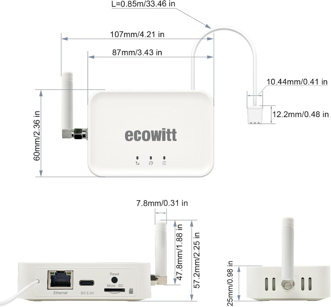 ECOWITT Bodenfeuchtesensor WH51+ Gateway GW3000 mit integrierten 3-in-1-Sensoren, Bodenfeuchtemessge