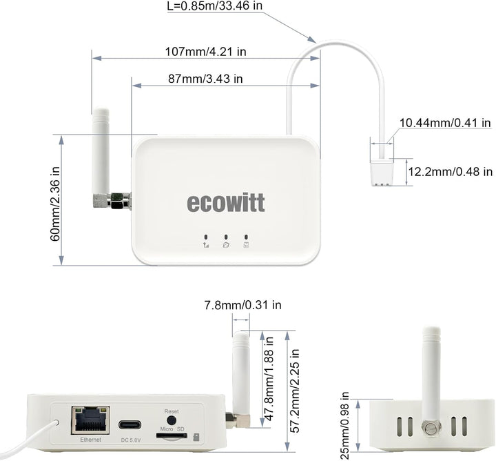 ECOWITT Bodenfeuchtesensor WH51+ Gateway GW3000 mit integrierten 3-in-1-Sensoren, Bodenfeuchtemessge