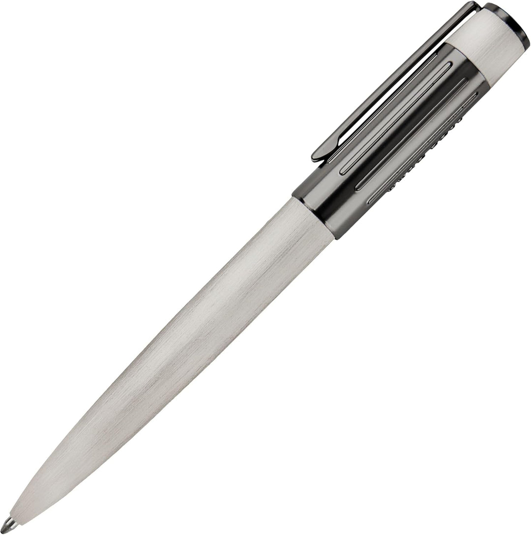 Hugo Boss Gear Ribs Kugelschreiber aus Messing und Aluminium in der Farbe Chrome, Länge: 13,8cm, Min