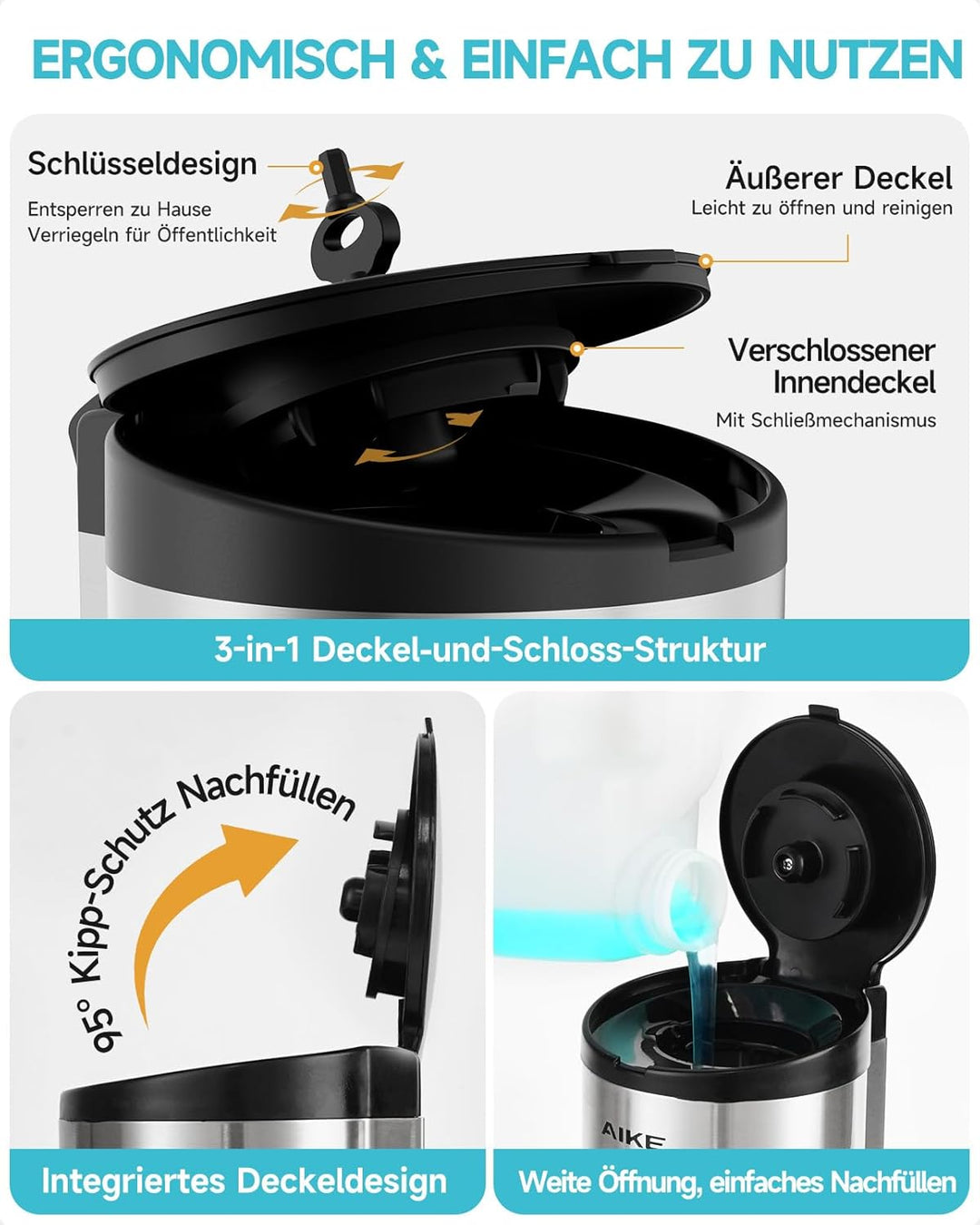 AIKE AK1205 Seifenspender Automatisch Wandbefestigung, 800ml Kommerzieller Automatischer Flüssigseif