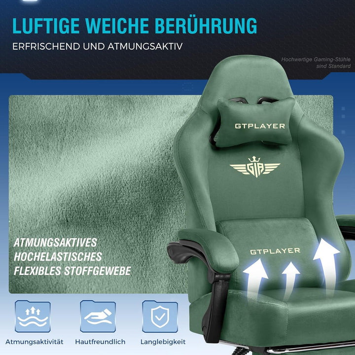 GTPLAYER Gaming Stuhl, Atmungsaktiver Bürostuhl, bürostuhl ergonomisch, Hochwertiger - Stoff, Ergono